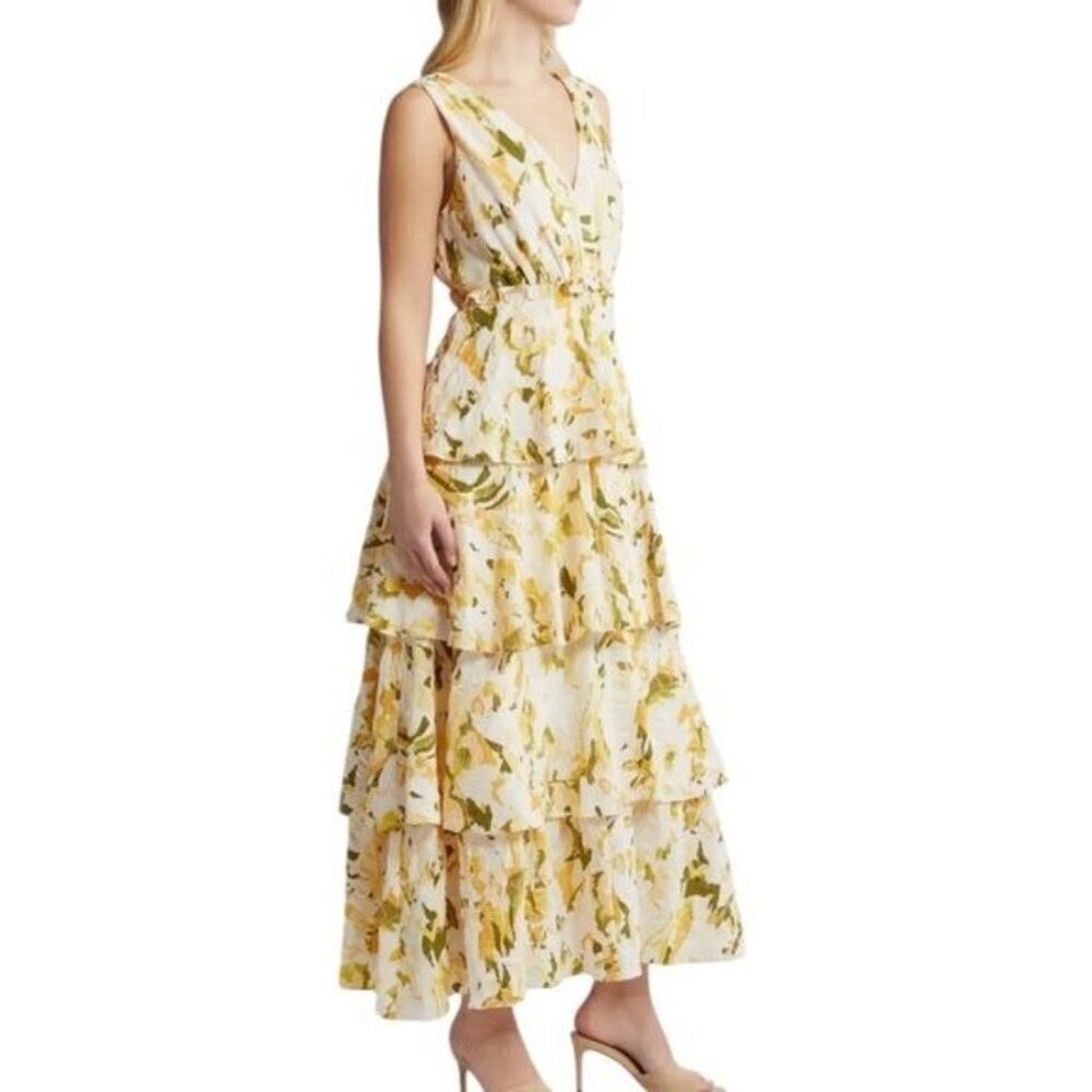 Chelsea28 Nordstrom Women's Yellow Floral Tiered Maxi Dress Size S NWT